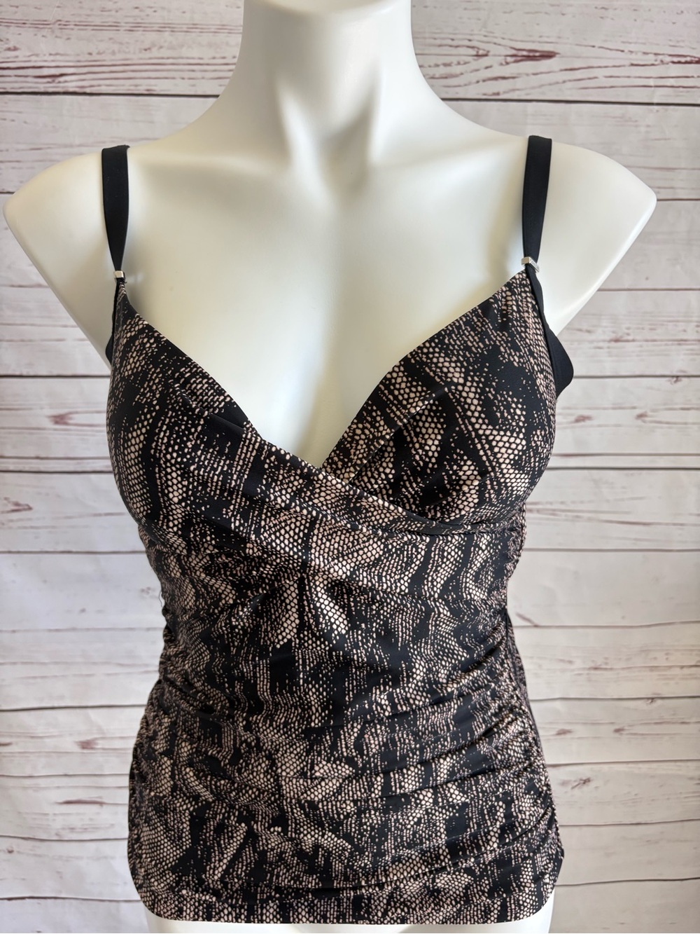 Calvin Klein Swimwear Snake Skin Tankini Swim Top Size Small S/P Ruched Black